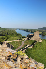 Part of the Devin castle in Slovakia, medieval fortress with Danube river in the background