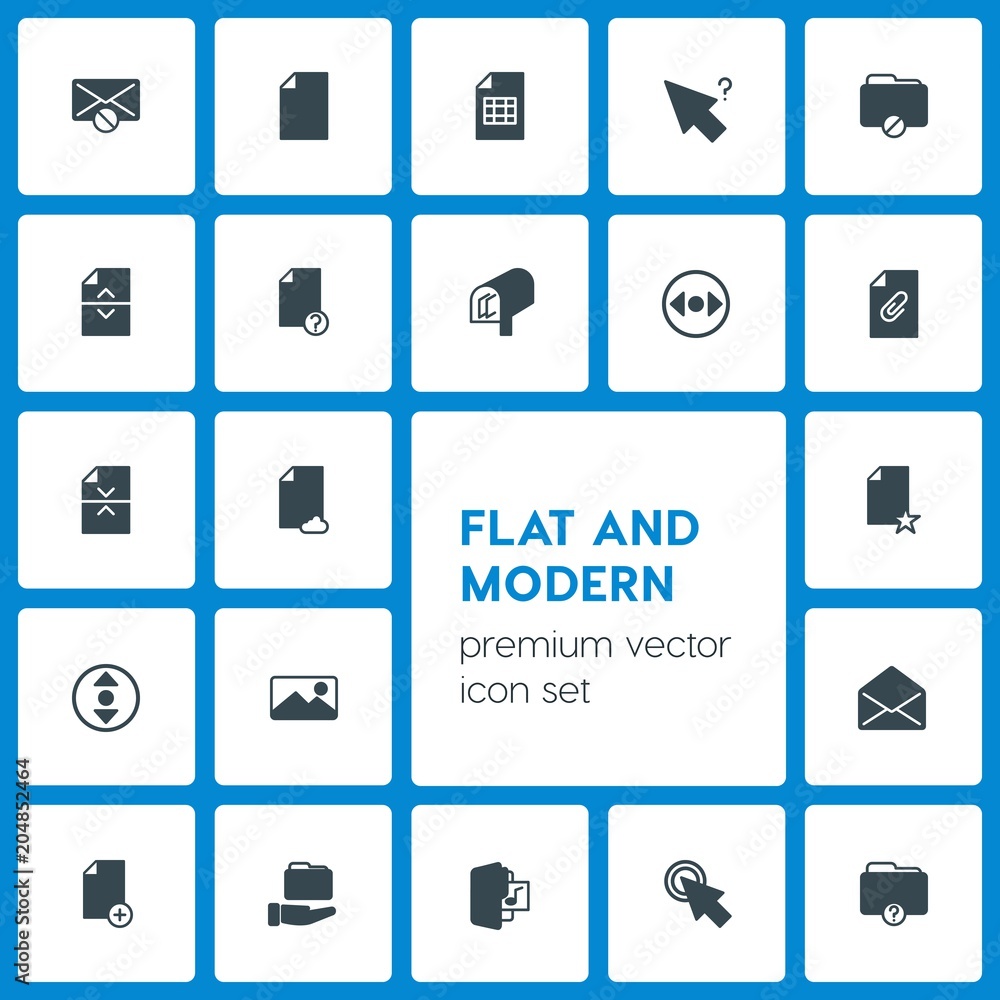 Poster modern simple set of folder, cursors, files, email vector fill icons. contains such icons as mail, e