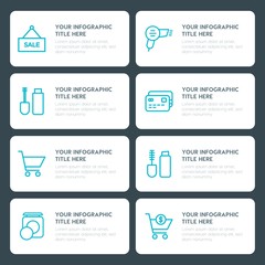 Flat shopping, beauty and cosmetics infographic timeline template for presentations, advertising, annual reports