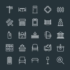 Modern Simple Set of buildings, furniture, housekeeping Vector outline Icons. Contains such Icons as  dining,  muslim,  furniture,  sign and more on dark background. Fully Editable. Pixel Perfect.