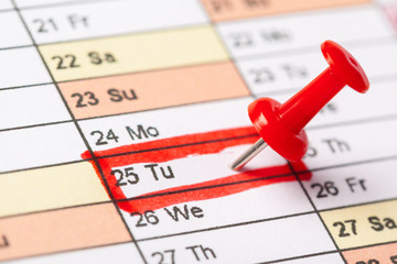 Closeup of dates on calendar page