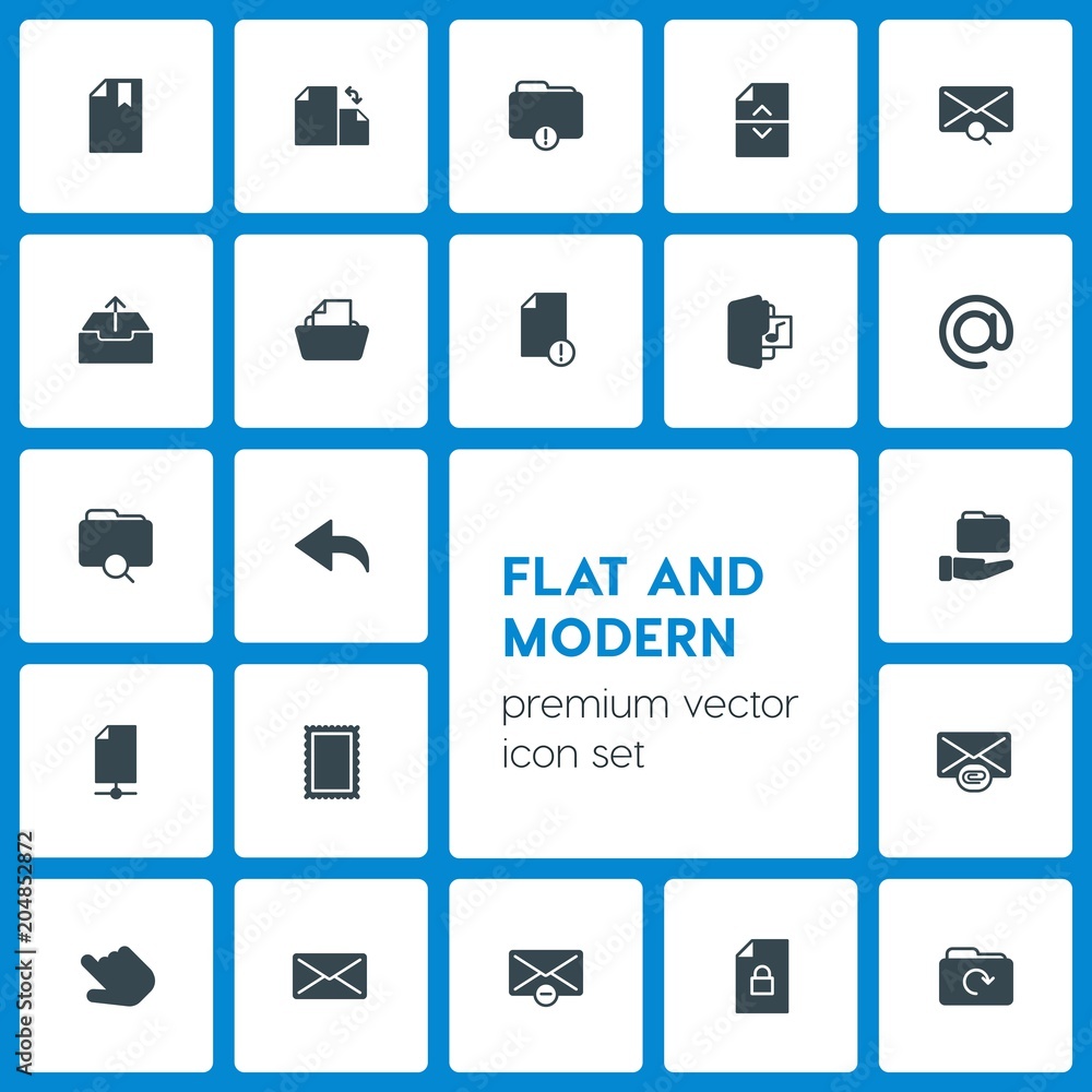 Poster modern simple set of folder, cursors, files, email vector fill icons. contains such icons as informa