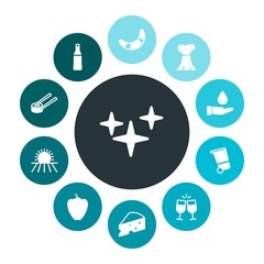 food, nature, drinks Infographic Colorful fill Icons Set. Contains such Icons as cheese,  gardening,  environment,  piece, sweet,  galaxy,  dairy,  drop,  green and more. Fully Editable. Pixel Perfect