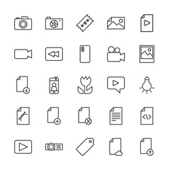 Modern Simple Set of video, photos, bookmarks, files Vector outline Icons. Contains such Icons as  game,  internet,  movie, business,  sale and more on white background. Fully Editable. Pixel Perfect.
