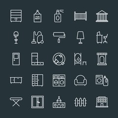 Fototapeta na wymiar Modern Simple Set of buildings, furniture, housekeeping Vector outline Icons. Contains such Icons as ironing, child, house, church, window and more on dark background. Fully Editable. Pixel Perfect.