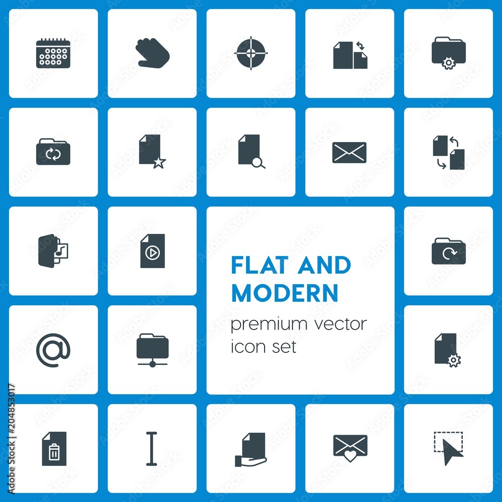 Poster modern simple set of folder, cursors, files, email vector fill icons. contains such icons as interfa