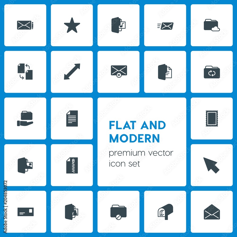 Poster modern simple set of folder, cursors, files, email vector fill icons. contains such icons as file, d