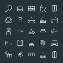 Modern Simple Set of buildings, furniture, housekeeping Vector outline Icons. Contains such Icons as  god,  wall, door,  architecture,  city and more on dark background. Fully Editable. Pixel Perfect.