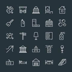 Modern Simple Set of buildings, furniture, housekeeping Vector outline Icons. Contains such Icons as pump,  gasoline,  white,  staircase, up and more on dark background. Fully Editable. Pixel Perfect.