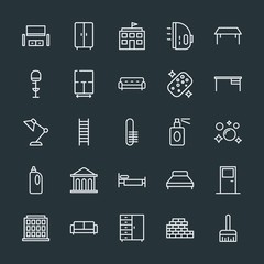 Modern Simple Set of buildings, furniture, housekeeping Vector outline Icons. Contains such Icons as  concrete,  home,  art,  texture, paint and more on dark background. Fully Editable. Pixel Perfect.