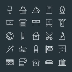Modern Simple Set of buildings, furniture, housekeeping Vector outline Icons. Contains such Icons as  step,  architecture, pyramid, paper and more on dark background. Fully Editable. Pixel Perfect.