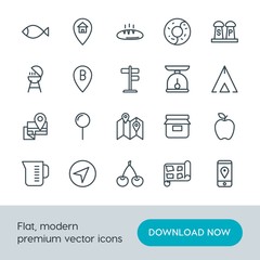 Modern Simple Set of food, location, drinks Vector outline Icons. Contains such Icons as  north, salt,  food,  kitchen,  travel, liquid and more on white background. Fully Editable. Pixel Perfect.