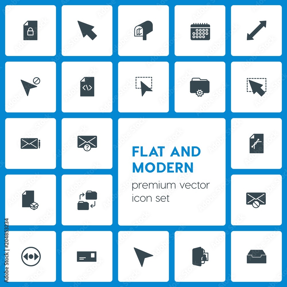 Poster modern simple set of folder, cursors, files, email vector fill icons. contains such icons as folder,