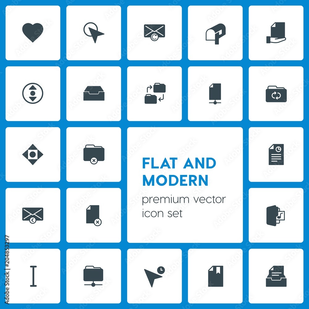 Poster modern simple set of folder, cursors, files, email vector fill icons. contains such icons as busines