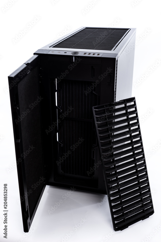 Poster computer box with hardware game console behind white background