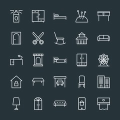 Fototapeta na wymiar Modern Simple Set of buildings, furniture, housekeeping Vector outline Icons. Contains such Icons as city, scented, arc, building, house and more on dark background. Fully Editable. Pixel Perfect.