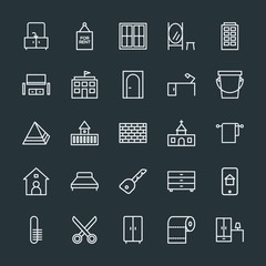 Modern Simple Set of buildings, furniture, housekeeping Vector outline Icons. Contains such Icons as closet,  house,  estate,  fortress, cut and more on dark background. Fully Editable. Pixel Perfect.