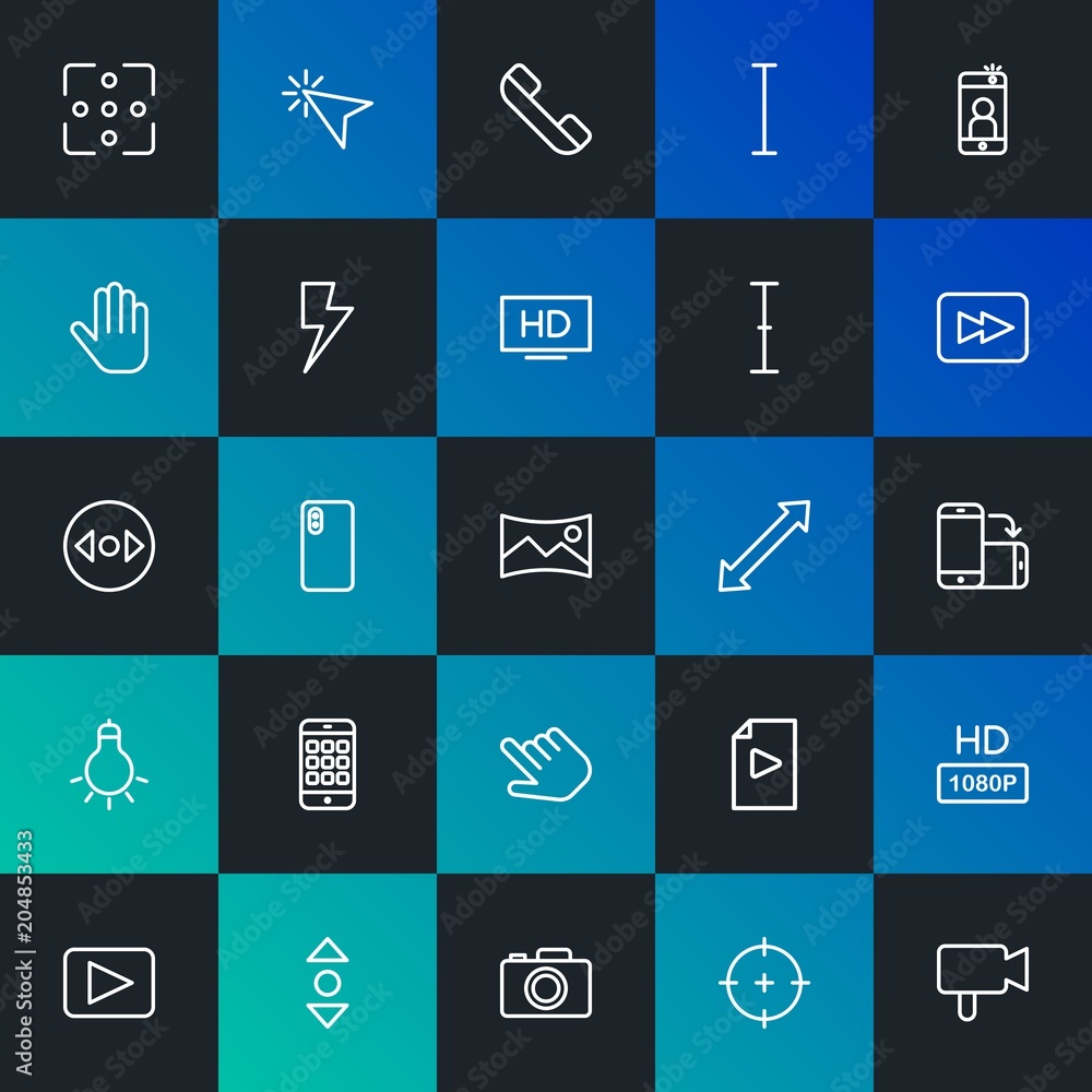 Poster modern simple set of mobile, video, photos, cursors vector outline icons. contains such icons as cur