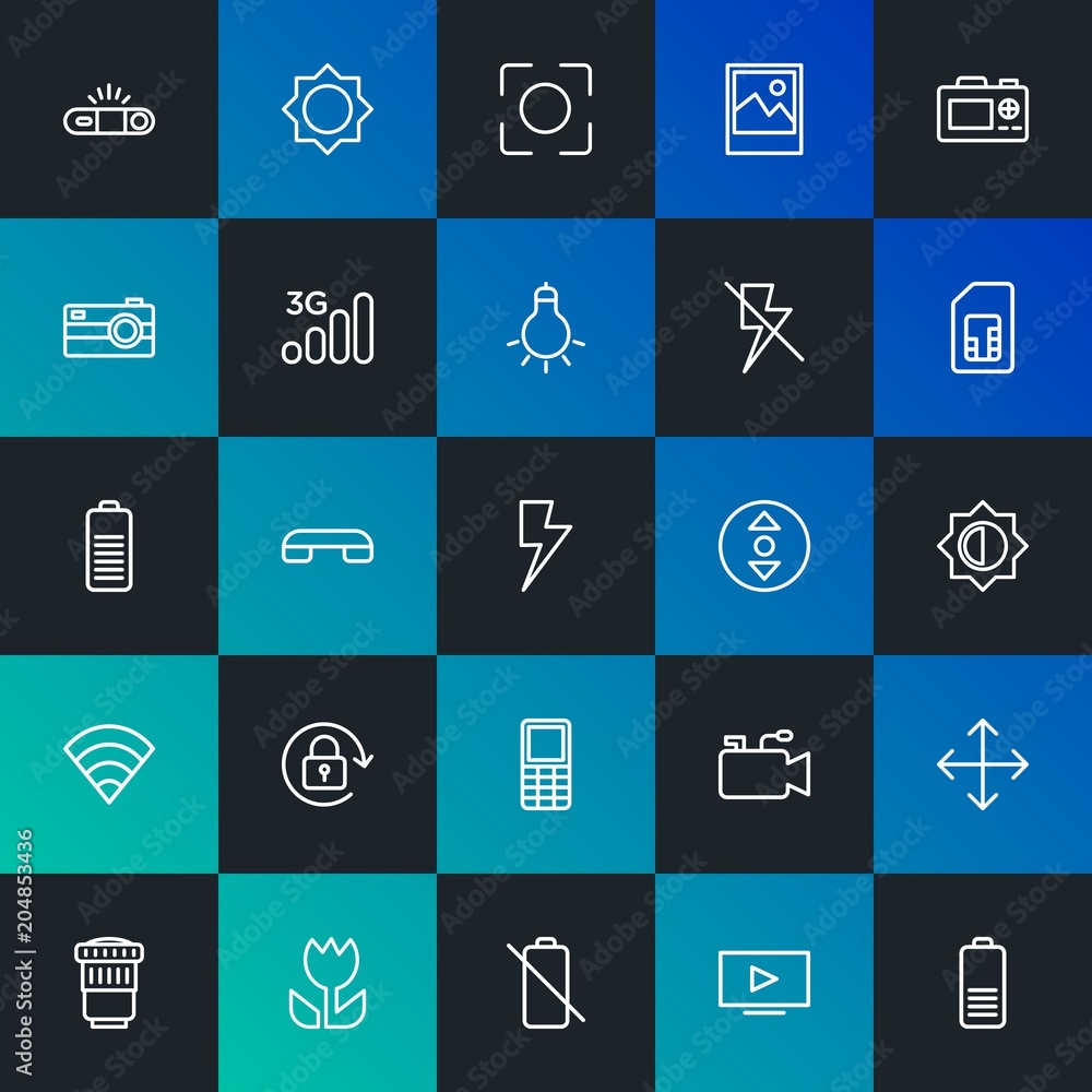 Poster modern simple set of mobile, video, photos, cursors vector outline icons. contains such icons as cur