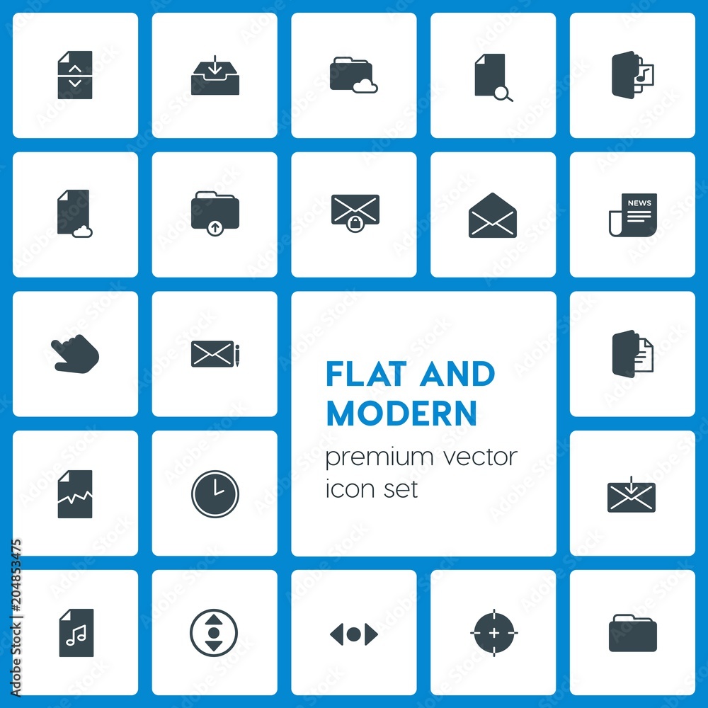 Poster modern simple set of folder, cursors, files, email vector fill icons. contains such icons as message