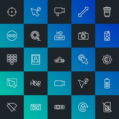 Modern Simple Set of mobile, video, photos, cursors Vector outline Icons. Contains such Icons as  picture,  connection,  old and more on dark and gradient background. Fully Editable. Pixel Perfect.