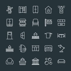 Modern Simple Set of buildings, furniture, housekeeping Vector outline Icons. Contains such Icons as  open,  security,  modern,  home,  foam and more on dark background. Fully Editable. Pixel Perfect.