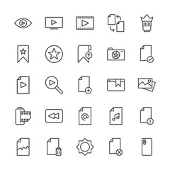 Modern Simple Set of video, photos, bookmarks, files Vector outline Icons. Contains such Icons as block, broken, entertainment, delete and more on white background. Fully Editable. Pixel Perfect.