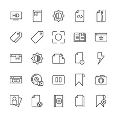 Modern Simple Set of video, photos, bookmarks, files Vector outline Icons. Contains such Icons as  compact,  camera,  attractive,  storage and more on white background. Fully Editable. Pixel Perfect.