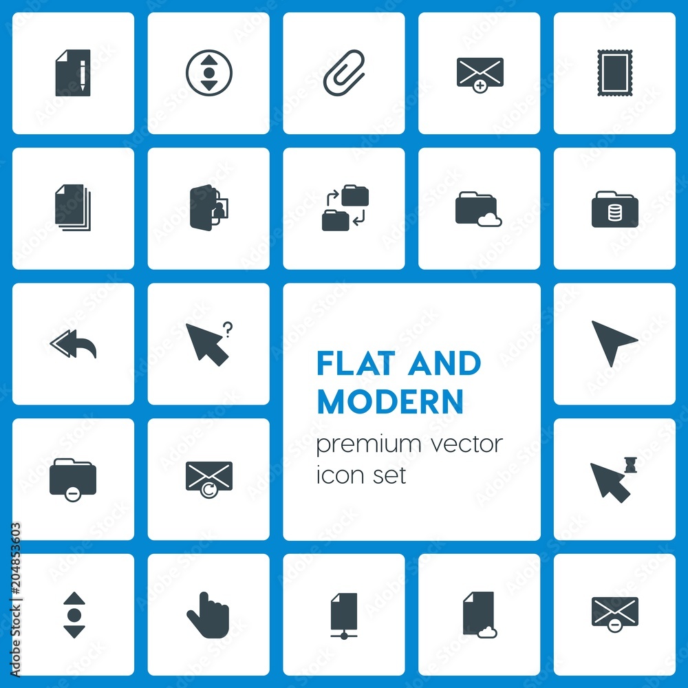Poster modern simple set of folder, cursors, files, email vector fill icons. contains such icons as button,