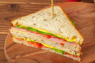 sandwich on a wooden table