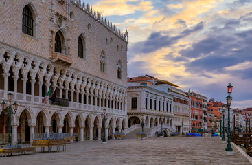 Fototapeta premium Doge's Palace at St. Mark's Square in Venice Italy at sunrise