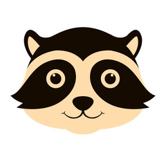 raccoon face head vector illustration flat style front