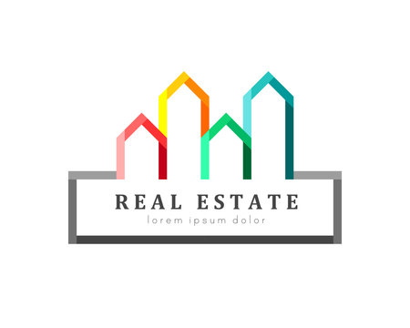 Real estate logo. Colorful house and building set as variety and offer concept in modern design.
