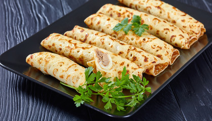 chicken cheese pate stuffed crepes, top view