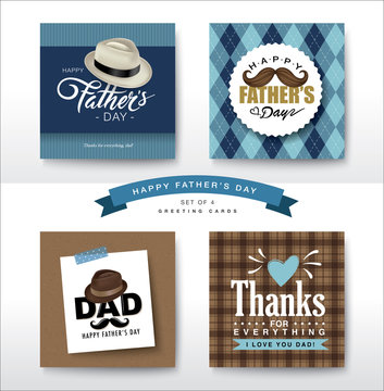 Set of Happy Fathers Day greeting card design