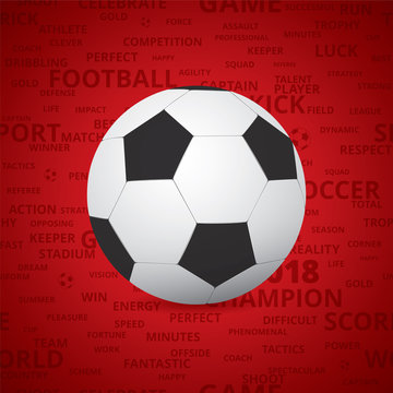 Concept Soccer / Football Background. Ball On Red Pattern From Text.