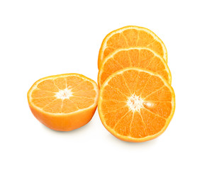 Orange. Whole and halves isolated on the white background