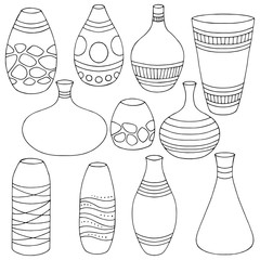 Vase set graphic black white isolated sketch illustration vector