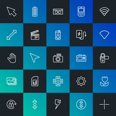 Modern Simple Set of mobile, video, photos, cursors Vector outline Icons. Contains such Icons as  computer,  full,  update,  up and more on dark and gradient background. Fully Editable. Pixel Perfect.