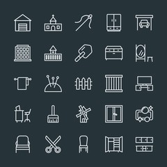 Fototapeta na wymiar Modern Simple Set of buildings, furniture, housekeeping Vector outline Icons. Contains such Icons as home, armchair, needle, kitchen, cut and more on dark background. Fully Editable. Pixel Perfect.