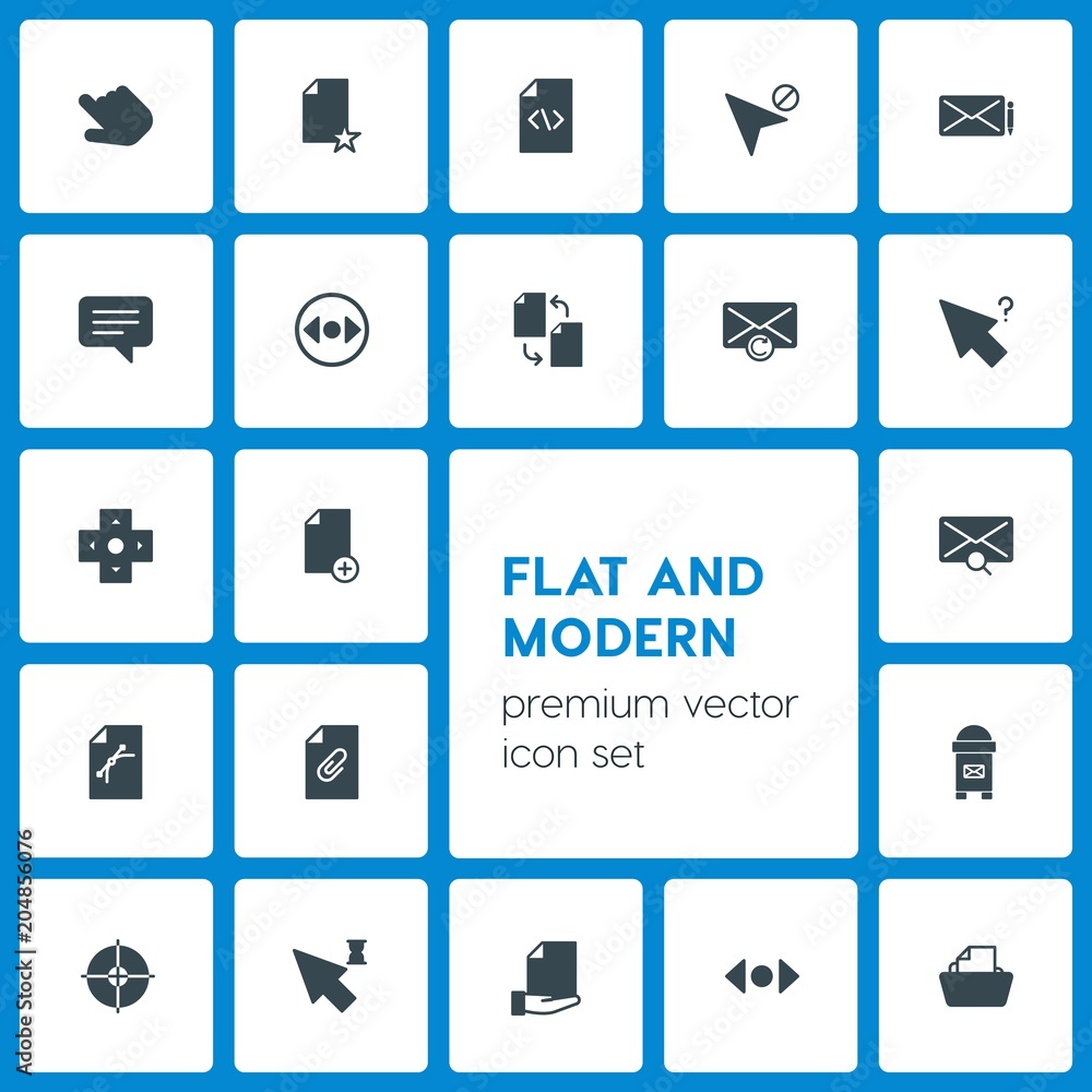 Poster modern simple set of folder, cursors, files, email vector fill icons. contains such icons as mailbox