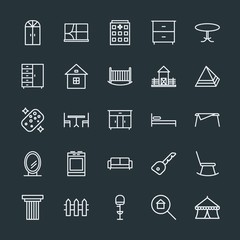 Modern Simple Set of buildings, furniture, housekeeping Vector outline Icons. Contains such Icons as table,  dining,  protection,  medical and more on dark background. Fully Editable. Pixel Perfect.