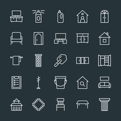 Modern Simple Set of buildings, furniture, housekeeping Vector outline Icons. Contains such Icons as chinese, sofa,  room,  spray,  top,  tv and more on dark background. Fully Editable. Pixel Perfect.