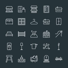 Fototapeta na wymiar Modern Simple Set of buildings, furniture, housekeeping Vector outline Icons. Contains such Icons as property, room, soap, baby, child and more on dark background. Fully Editable. Pixel Perfect.