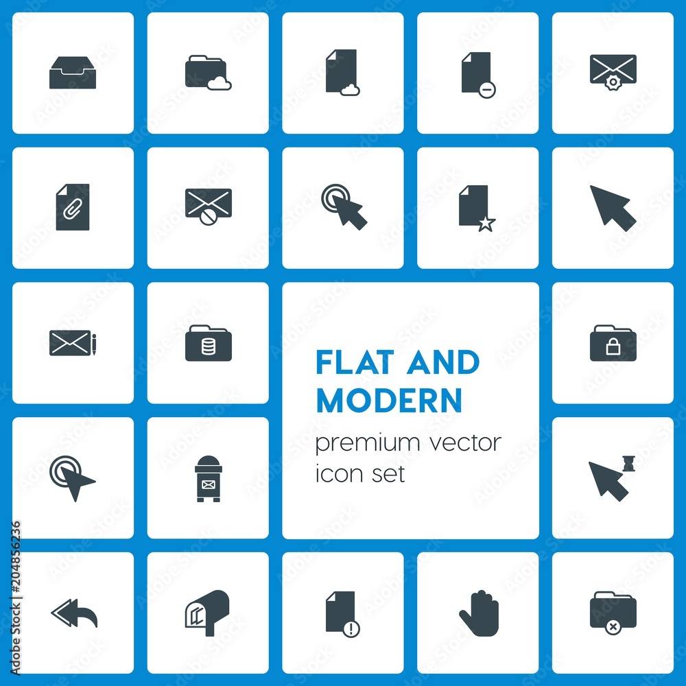 Poster modern simple set of folder, cursors, files, email vector fill icons. contains such icons as attach,