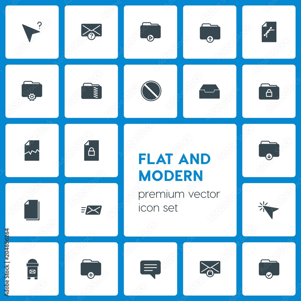 Poster modern simple set of folder, cursors, files, email vector fill icons. contains such icons as file, l
