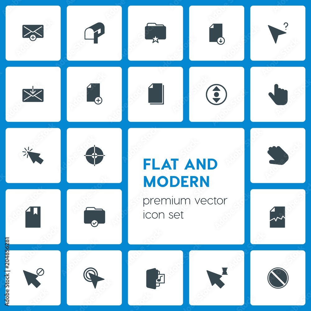 Poster modern simple set of folder, cursors, files, email vector fill icons. contains such icons as busines