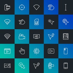 Modern Simple Set of mobile, video, photos, cursors Vector outline Icons. Contains such Icons as  block,  landscape, panorama and more on dark and gradient background. Fully Editable. Pixel Perfect.