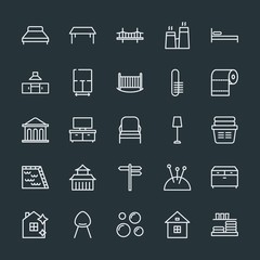 Modern Simple Set of buildings, furniture, housekeeping Vector outline Icons. Contains such Icons as construction,  room, drawer,  top, home and more on dark background. Fully Editable. Pixel Perfect.