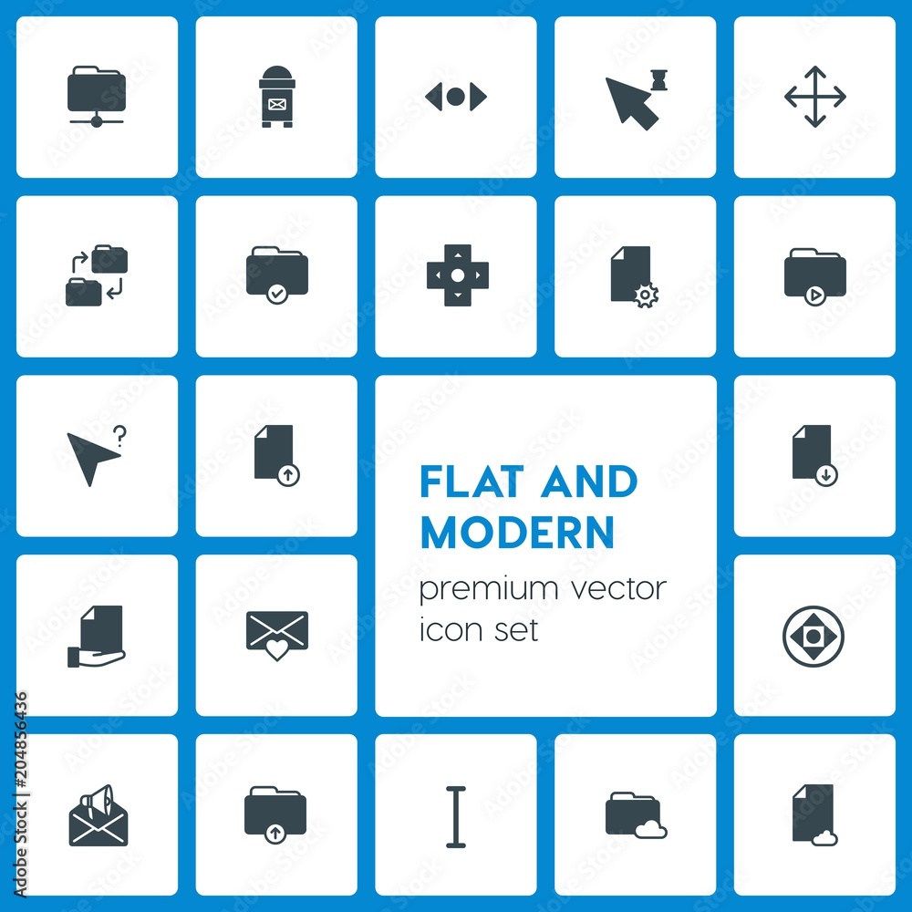 Poster modern simple set of folder, cursors, files, email vector fill icons. contains such icons as data, i